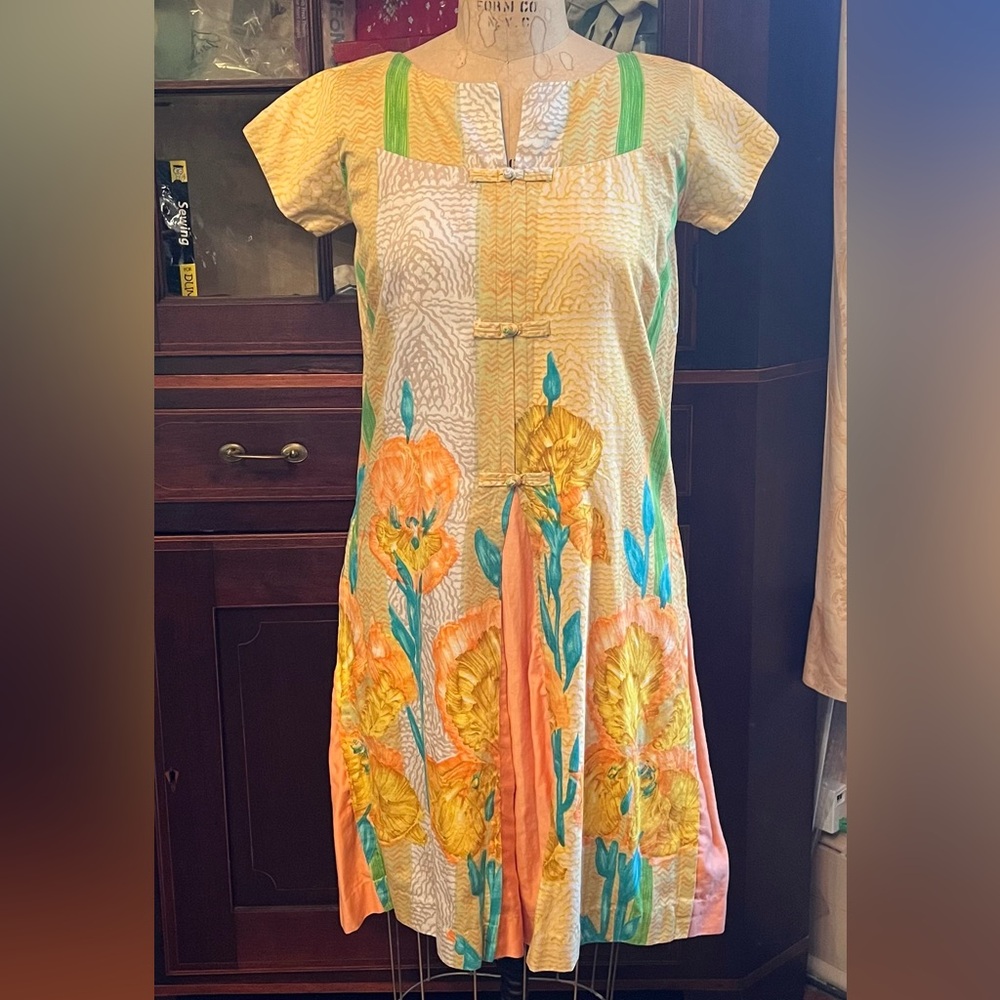 STAN HICKS vintage Hawaiian mini dress tunic barkcloth 60s/70s shift M